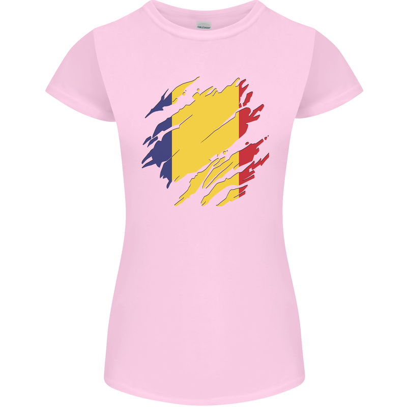 Torn Romania Flag Romanian Day Football Womens Petite Cut T-Shirt Light Pink