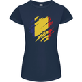 Torn Romania Flag Romanian Day Football Womens Petite Cut T-Shirt Navy Blue