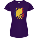 Torn Romania Flag Romanian Day Football Womens Petite Cut T-Shirt Purple