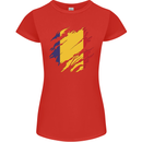 Torn Romania Flag Romanian Day Football Womens Petite Cut T-Shirt Red
