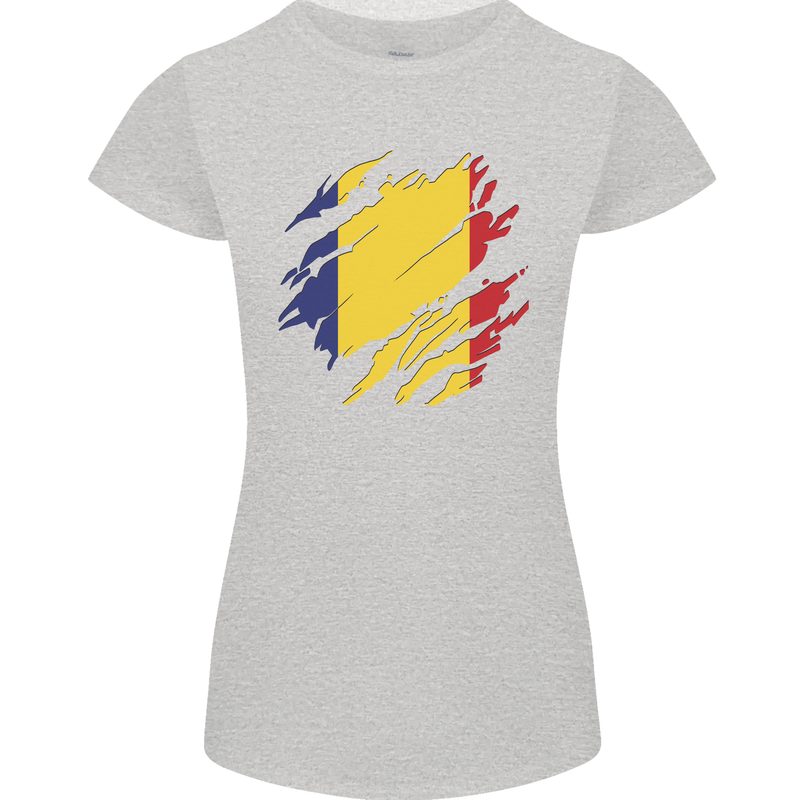 Torn Romania Flag Romanian Day Football Womens Petite Cut T-Shirt Sports Grey