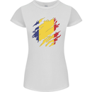 Torn Romania Flag Romanian Day Football Womens Petite Cut T-Shirt White