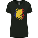 Torn Romania Flag Romanian Day Football Womens Wider Cut T-Shirt Black
