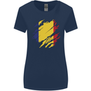Torn Romania Flag Romanian Day Football Womens Wider Cut T-Shirt Navy Blue