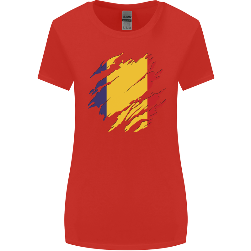 Torn Romania Flag Romanian Day Football Womens Wider Cut T-Shirt Red