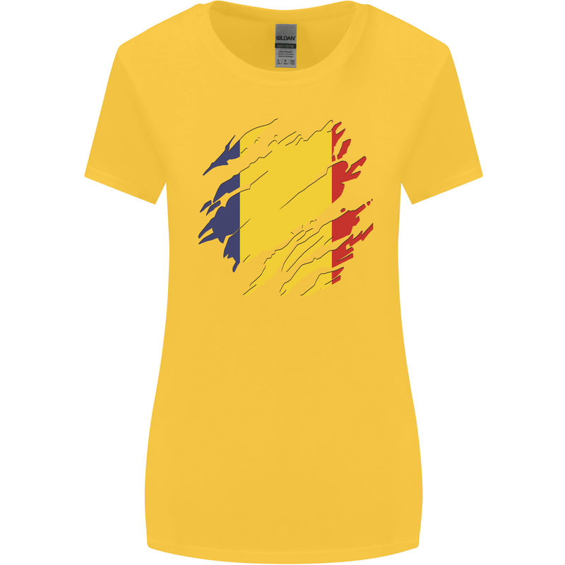 Torn Romania Flag Romanian Day Football Womens Wider Cut T-Shirt Yellow