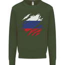 Torn Russia Flag Russian Day Football Kids Sweatshirt Jumper Forest Green