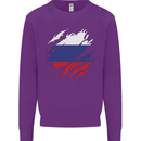 Torn Russia Flag Russian Day Football Kids Sweatshirt Jumper Purple