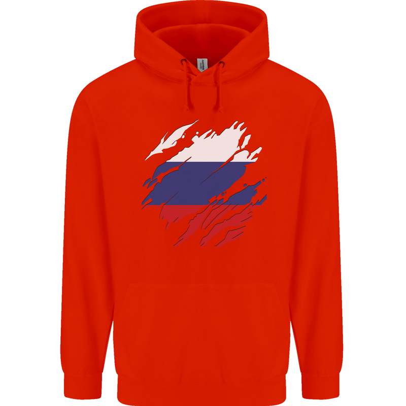 Torn Russia Flag Russian Day Football Mens 80% Cotton Hoodie Bright Red
