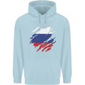 Torn Russia Flag Russian Day Football Mens 80% Cotton Hoodie Light Blue