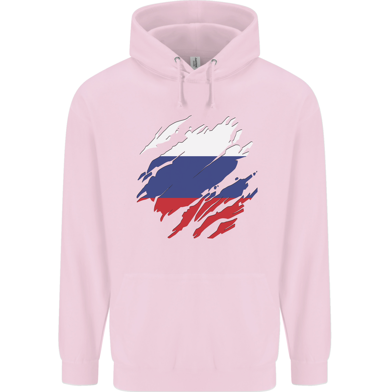Torn Russia Flag Russian Day Football Mens 80% Cotton Hoodie Light Pink