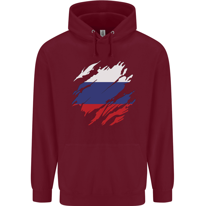 Torn Russia Flag Russian Day Football Mens 80% Cotton Hoodie Maroon
