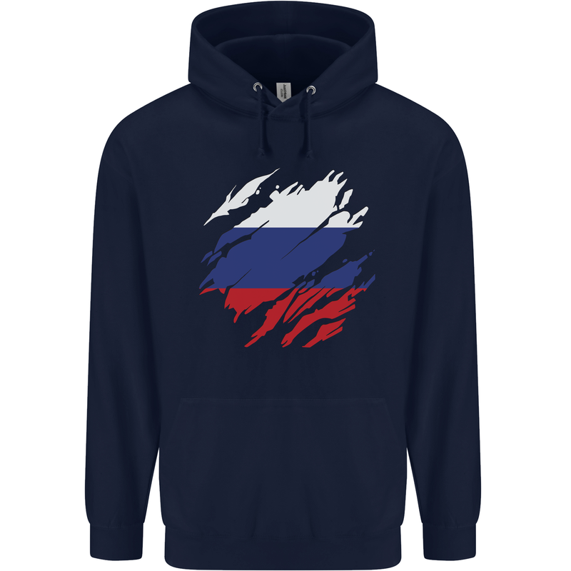 Torn Russia Flag Russian Day Football Mens 80% Cotton Hoodie Navy Blue