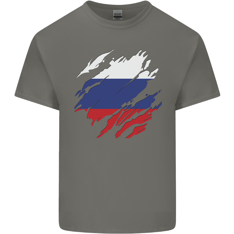 Torn Russia Flag Russian Day Football Mens Cotton T-Shirt Tee Top Charcoal