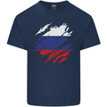 Torn Russia Flag Russian Day Football Mens Cotton T-Shirt Tee Top Navy Blue