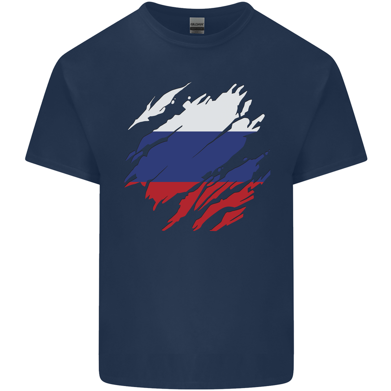 Torn Russia Flag Russian Day Football Mens Cotton T-Shirt Tee Top Navy Blue