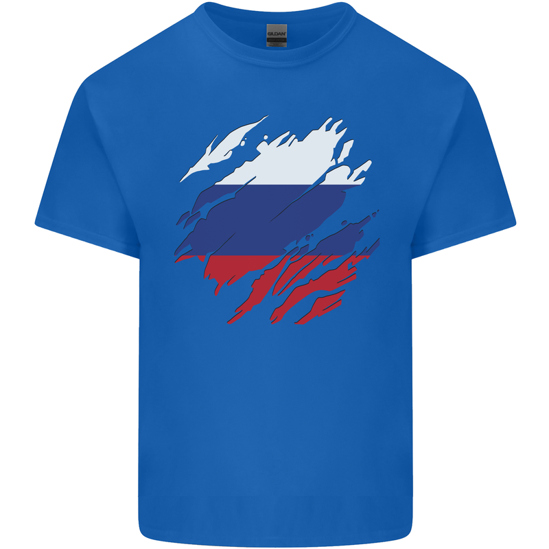 Torn Russia Flag Russian Day Football Mens Cotton T-Shirt Tee Top Royal Blue