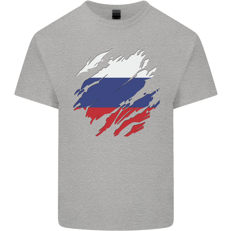Torn Russia Flag Russian Day Football Mens Cotton T-Shirt Tee Top Sports Grey