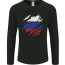 Torn Russia Flag Russian Day Football Mens Long Sleeve T-Shirt Black