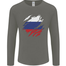 Torn Russia Flag Russian Day Football Mens Long Sleeve T-Shirt Charcoal