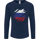 Torn Russia Flag Russian Day Football Mens Long Sleeve T-Shirt Navy Blue