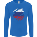 Torn Russia Flag Russian Day Football Mens Long Sleeve T-Shirt Royal Blue