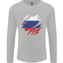 Torn Russia Flag Russian Day Football Mens Long Sleeve T-Shirt Sports Grey