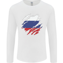 Torn Russia Flag Russian Day Football Mens Long Sleeve T-Shirt White