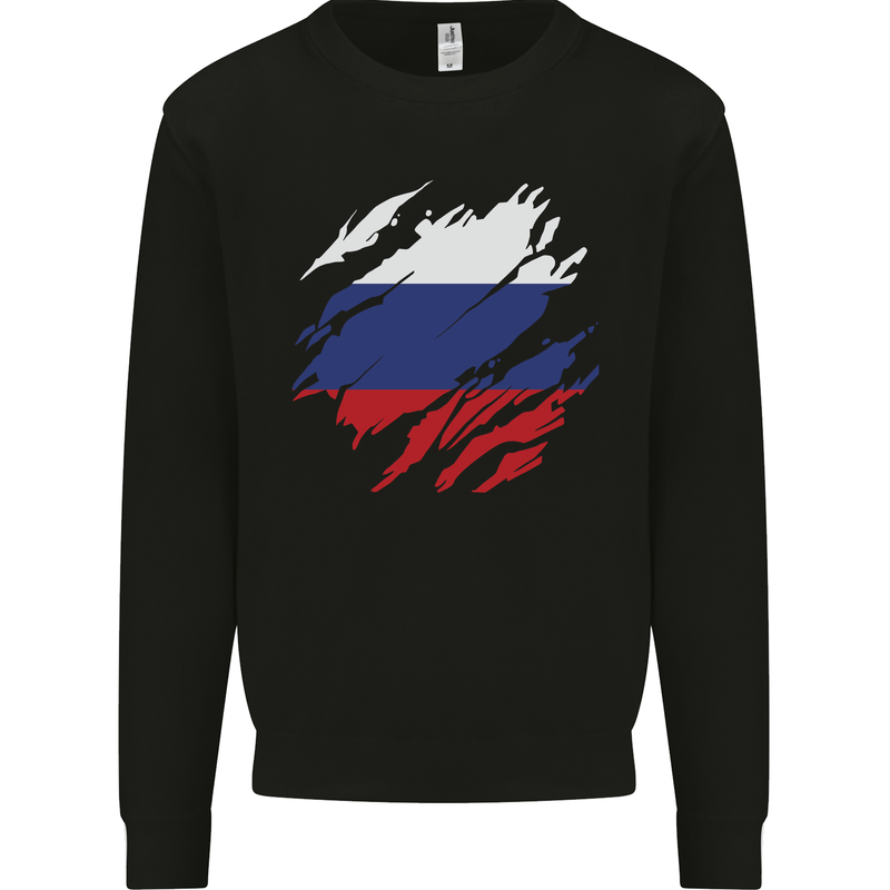 Torn Russia Flag Russian Day Football Mens Sweatshirt Jumper Black