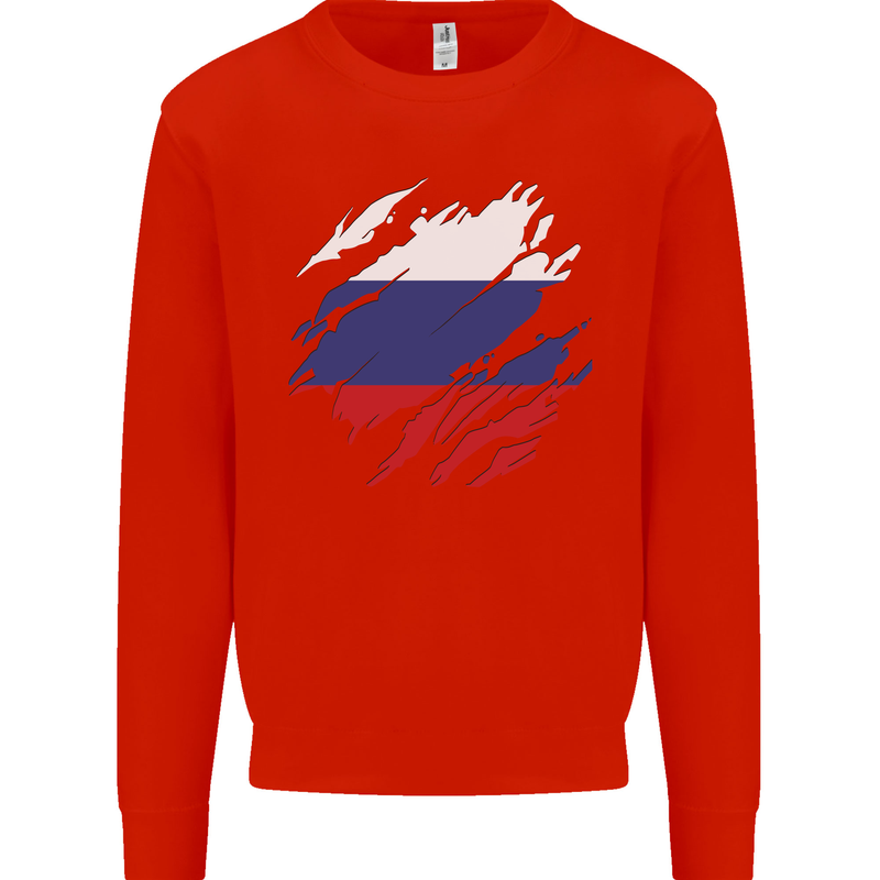 Torn Russia Flag Russian Day Football Mens Sweatshirt Jumper Bright Red