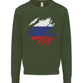 Torn Russia Flag Russian Day Football Mens Sweatshirt Jumper Forest Green