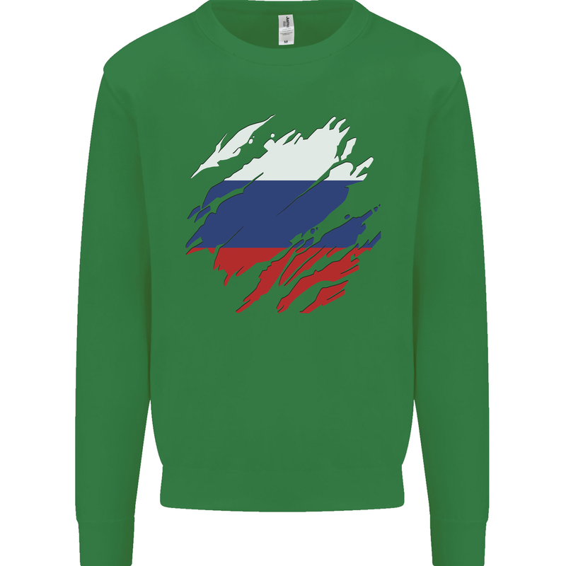 Torn Russia Flag Russian Day Football Mens Sweatshirt Jumper Irish Green