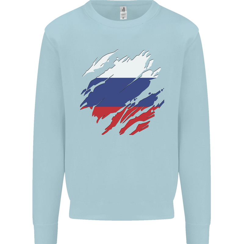Torn Russia Flag Russian Day Football Mens Sweatshirt Jumper Light Blue