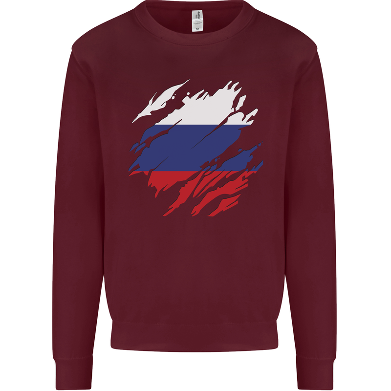 Torn Russia Flag Russian Day Football Mens Sweatshirt Jumper Maroon