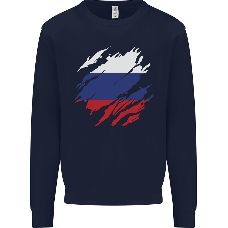 Torn Russia Flag Russian Day Football Mens Sweatshirt Jumper Navy Blue
