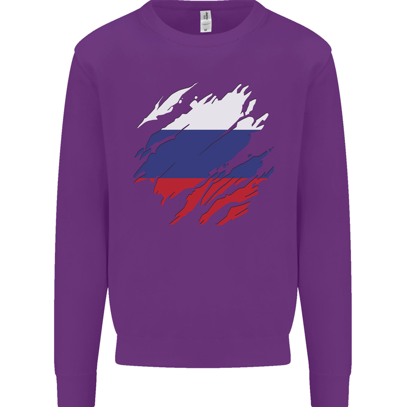 Torn Russia Flag Russian Day Football Mens Sweatshirt Jumper Purple