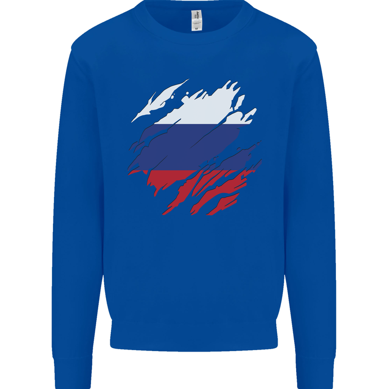 Torn Russia Flag Russian Day Football Mens Sweatshirt Jumper Royal Blue