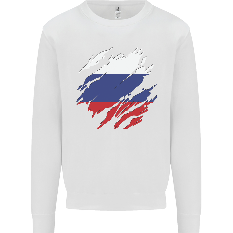 Torn Russia Flag Russian Day Football Mens Sweatshirt Jumper White