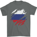 Torn Russia Flag Russian Day Football Mens T-Shirt 100% Cotton Charcoal