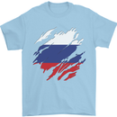 Torn Russia Flag Russian Day Football Mens T-Shirt 100% Cotton Light Blue
