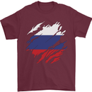 Torn Russia Flag Russian Day Football Mens T-Shirt 100% Cotton Maroon