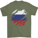 Torn Russia Flag Russian Day Football Mens T-Shirt 100% Cotton Military Green