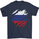 Torn Russia Flag Russian Day Football Mens T-Shirt 100% Cotton Navy Blue