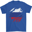 Torn Russia Flag Russian Day Football Mens T-Shirt 100% Cotton Royal Blue