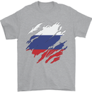 Torn Russia Flag Russian Day Football Mens T-Shirt 100% Cotton Sports Grey