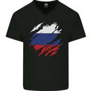 Torn Russia Flag Russian Day Football Mens V-Neck Cotton T-Shirt Black