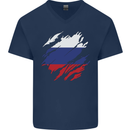 Torn Russia Flag Russian Day Football Mens V-Neck Cotton T-Shirt Navy Blue