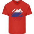 Torn Russia Flag Russian Day Football Mens V-Neck Cotton T-Shirt Red