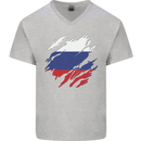 Torn Russia Flag Russian Day Football Mens V-Neck Cotton T-Shirt Sports Grey