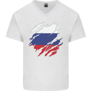 Torn Russia Flag Russian Day Football Mens V-Neck Cotton T-Shirt White